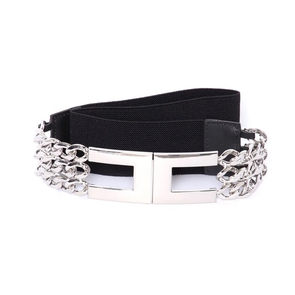 Chic Buckle Chain Trim Elastic Stretch Belt - Picture 1 of 3